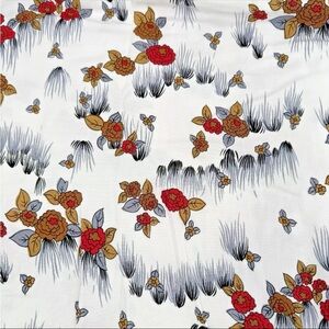 Vintage White Floral MCM Woven Fabric 2 yards + 20" x 41" W Neutrals